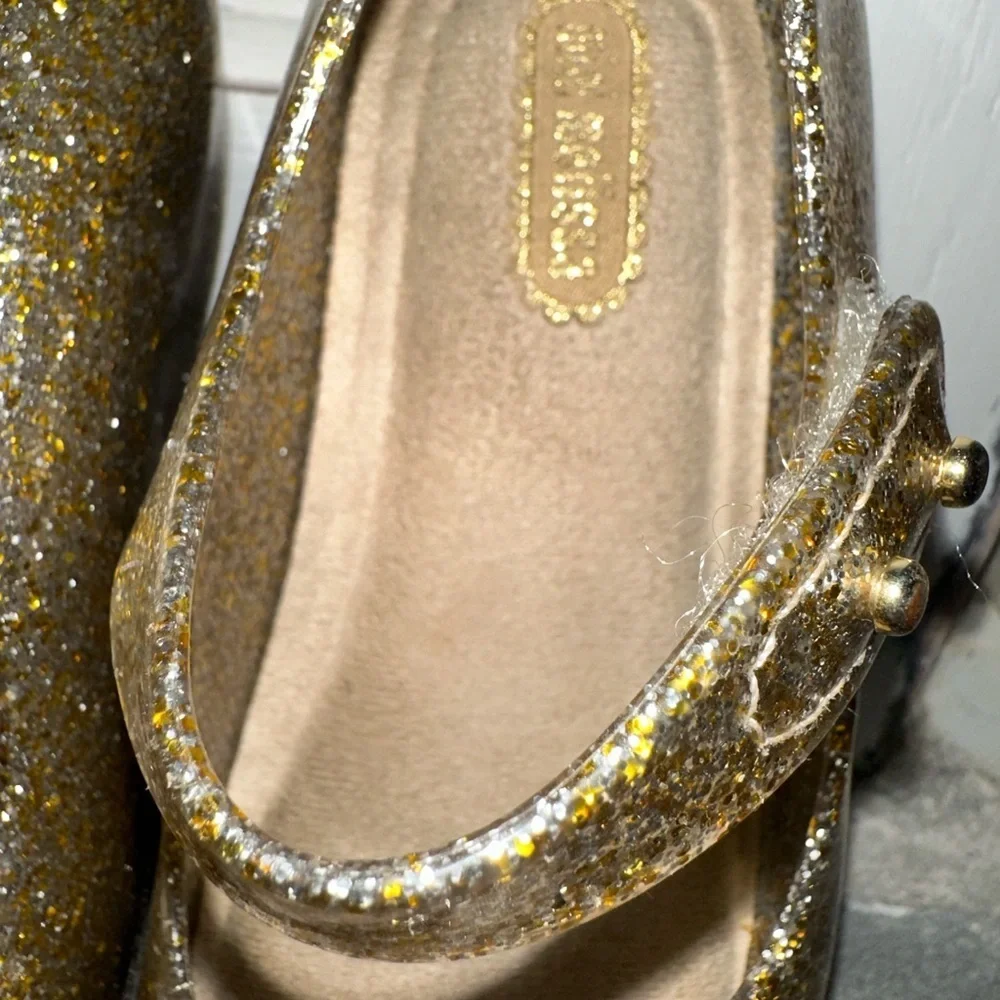 Mini Melissa Glittery Gold Kids Shoes with Bow size 8
